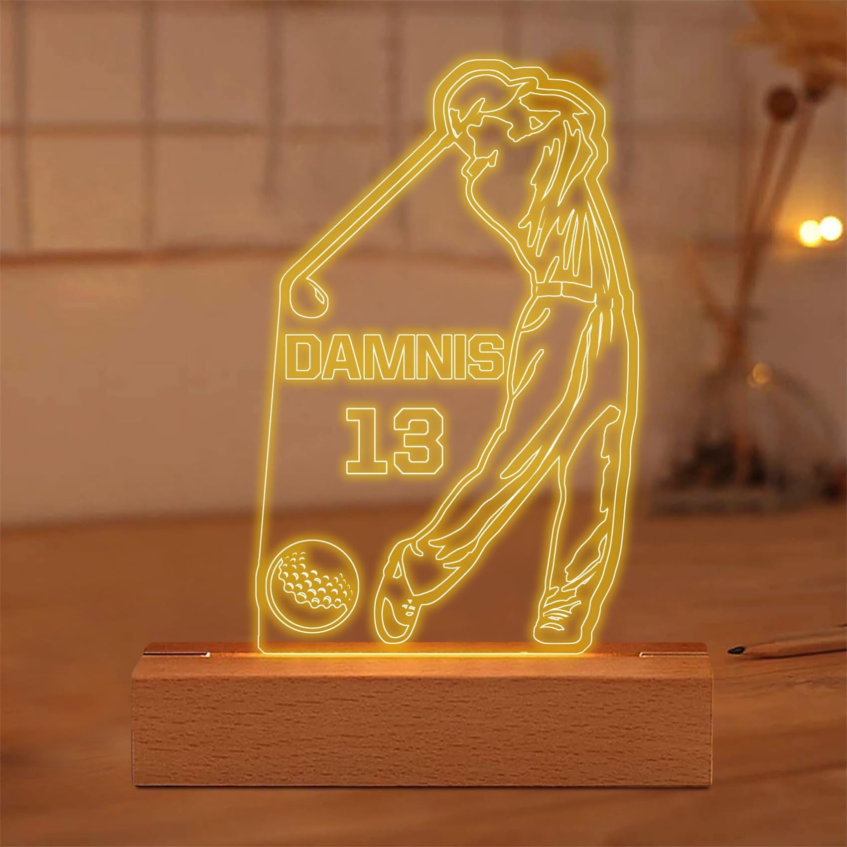 Wasetell Golf Gifts Personalized Golf Night Light Custom Golfer 3D Illusion Lamp for Boys Acrylic Golf Name Light Multiple Color Golf Desk Lamp Golf Sport Gifts for Christmas