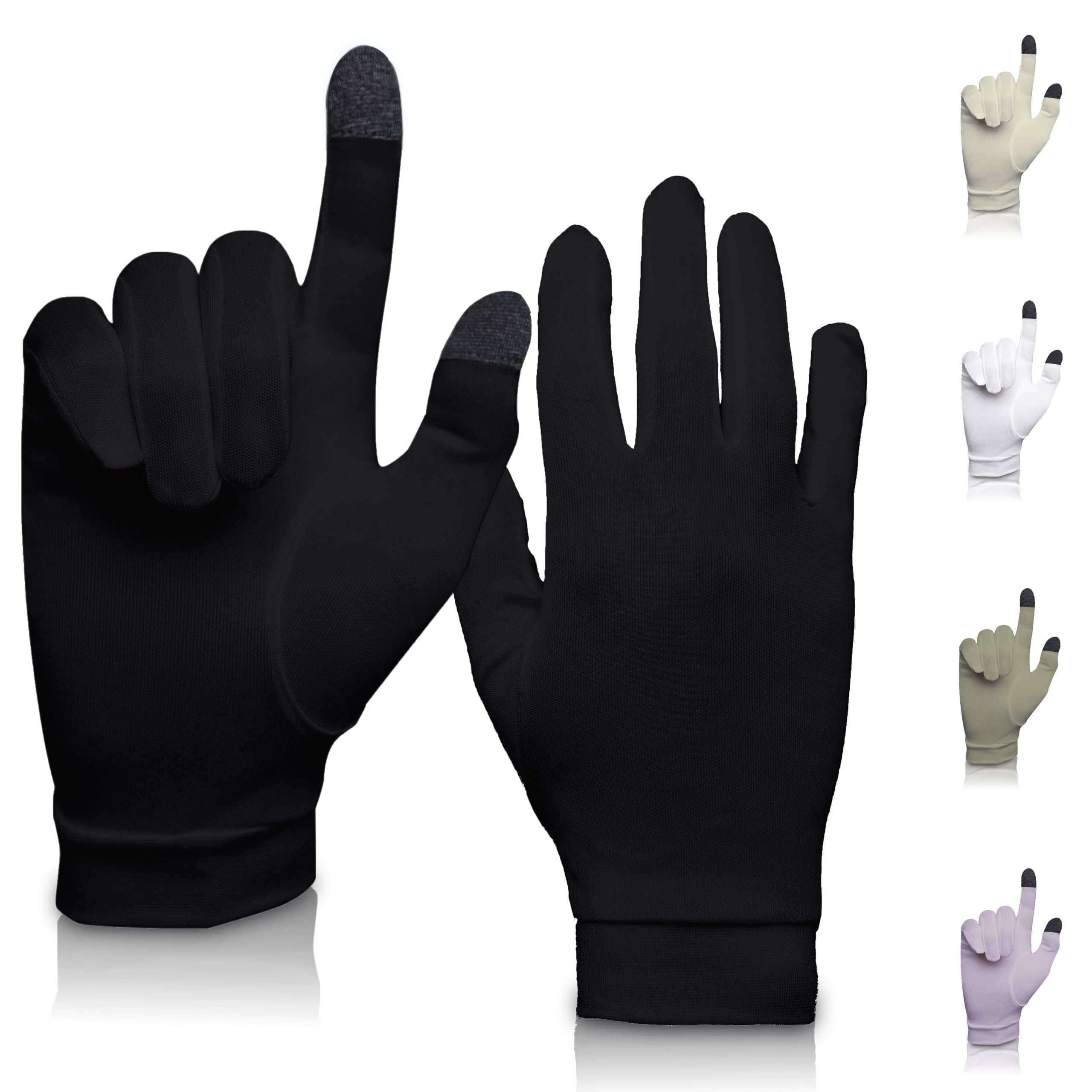Guantes de seda pura | Suaves y cómodos | Guantes térmicos interiores con pantalla táctil | Uso natural | Unisex | Bolsa de lavado incluida (Blanco, Mediano)