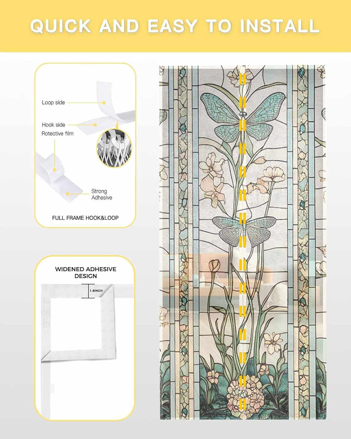 Butterfly Floral Magnetic Screen Door for Sliding/Single/French Doors, Self Sealing Magnets Patio Door Screen Heavy Duty Mesh Curtain 38x83 Stained Glass Vinatge Chinese Botanical