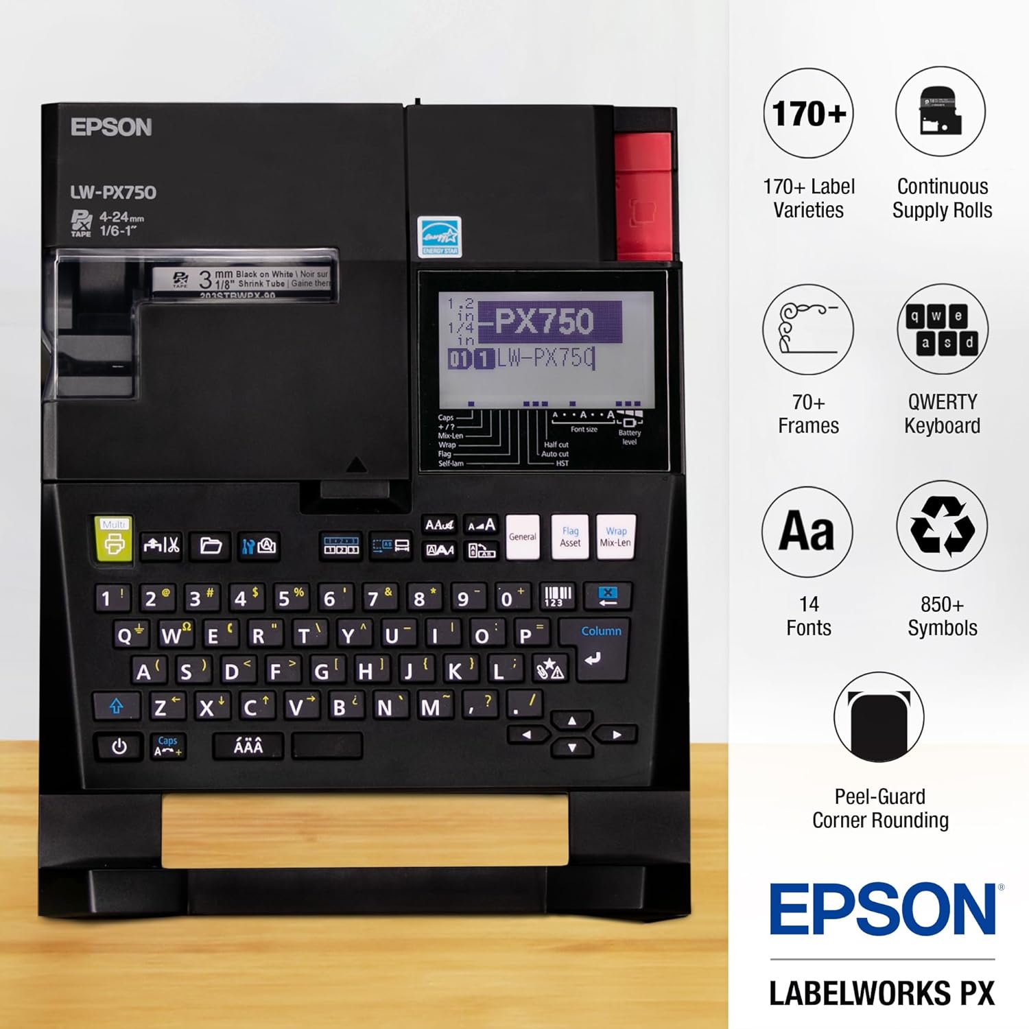LABELWORKS Epson Music Department Assistant Bundle - LW-PX750 Industrial Label Maker Kit - Complete Kit with Accessories and 224VTBWPX Tape Cartridge