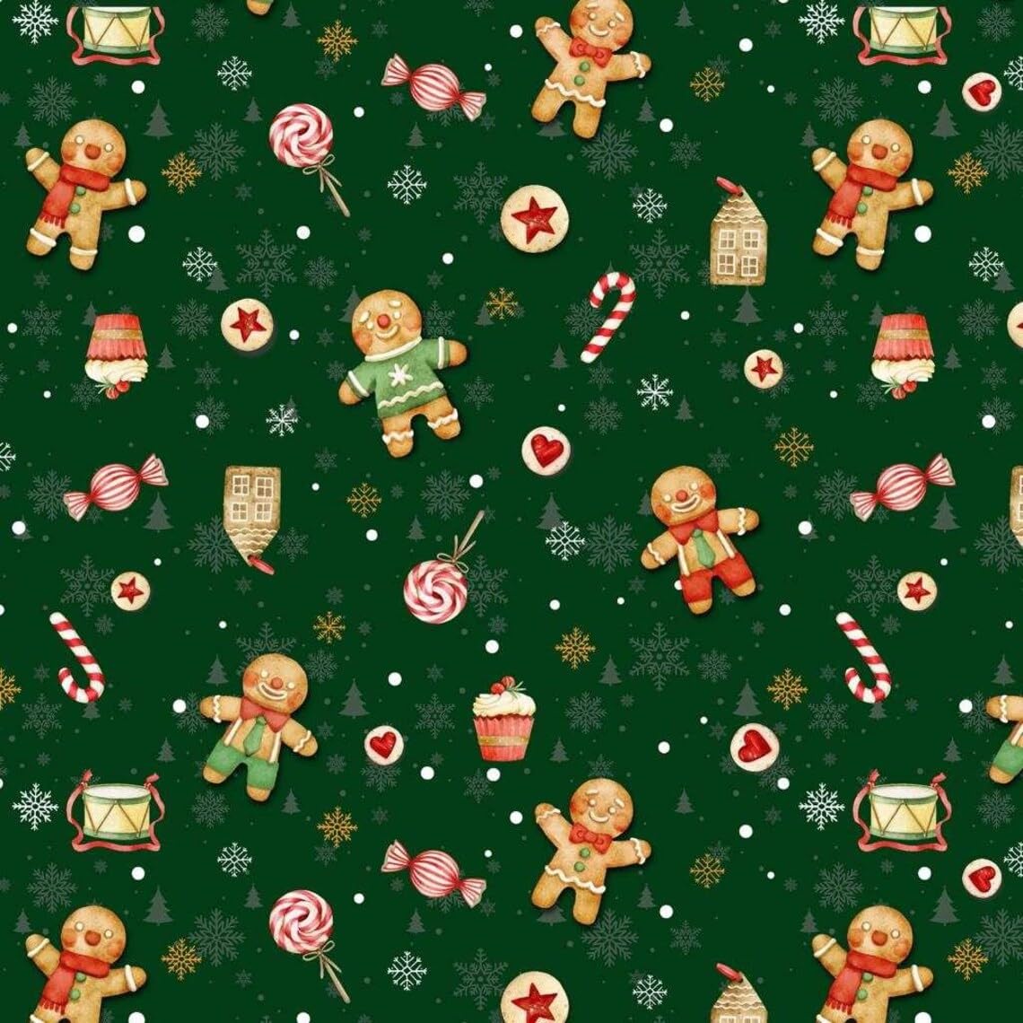 Home Expressions Christmas Tablecloth Gingerbread Man Green Wipe Clean Vinyl Table Cloth/Protector Textile Backing (Oval 137cm x 229cm)