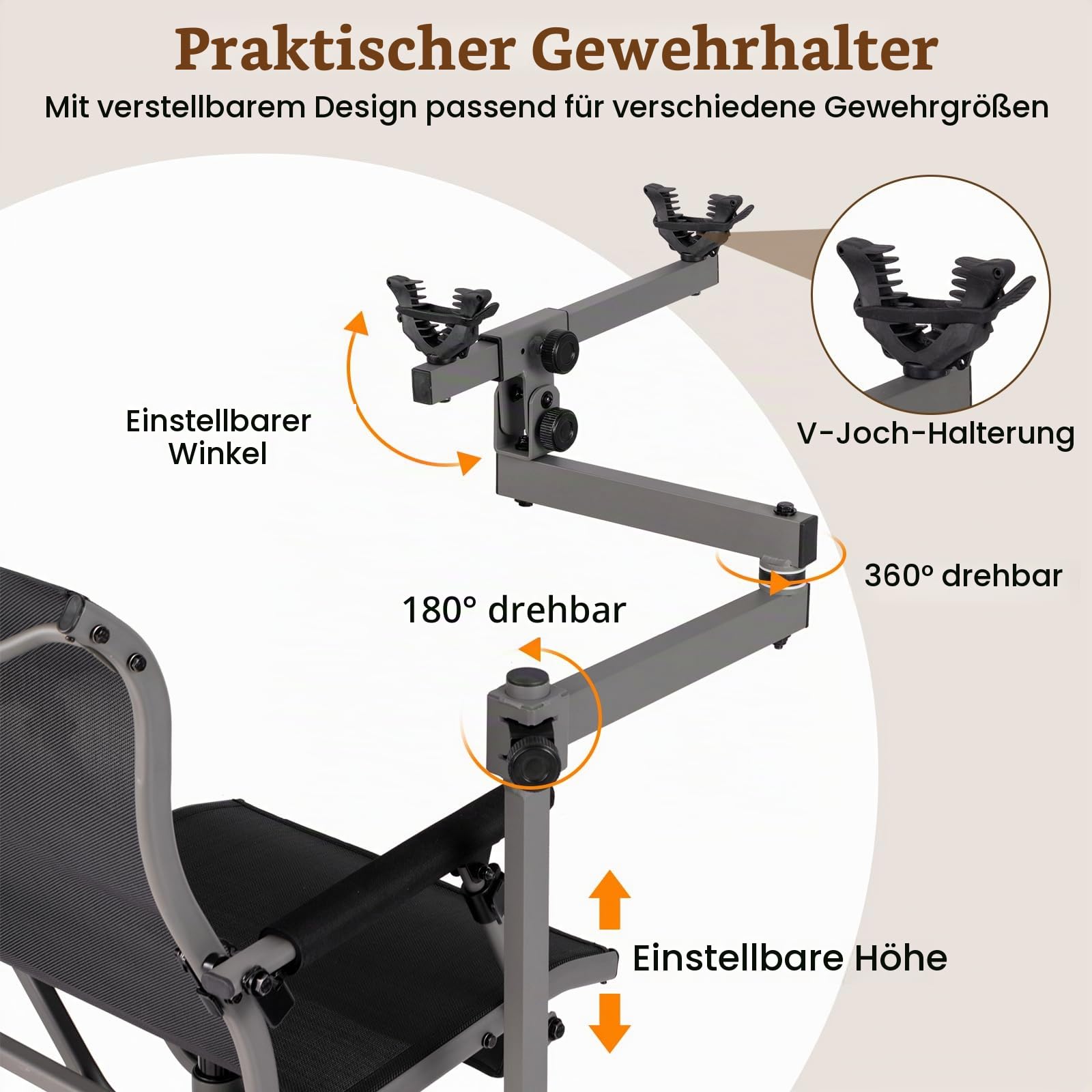KOMFOTTEU Jagdstuhl, 360° drehbarer Klappstuhl, Campingstuhl mit verstellbaren Beinen & Gewehrhalterung, Schießstuhl Anglerstuhl tragbar mit Tasche für Camping, Jagen, Angeln (Modell 2)