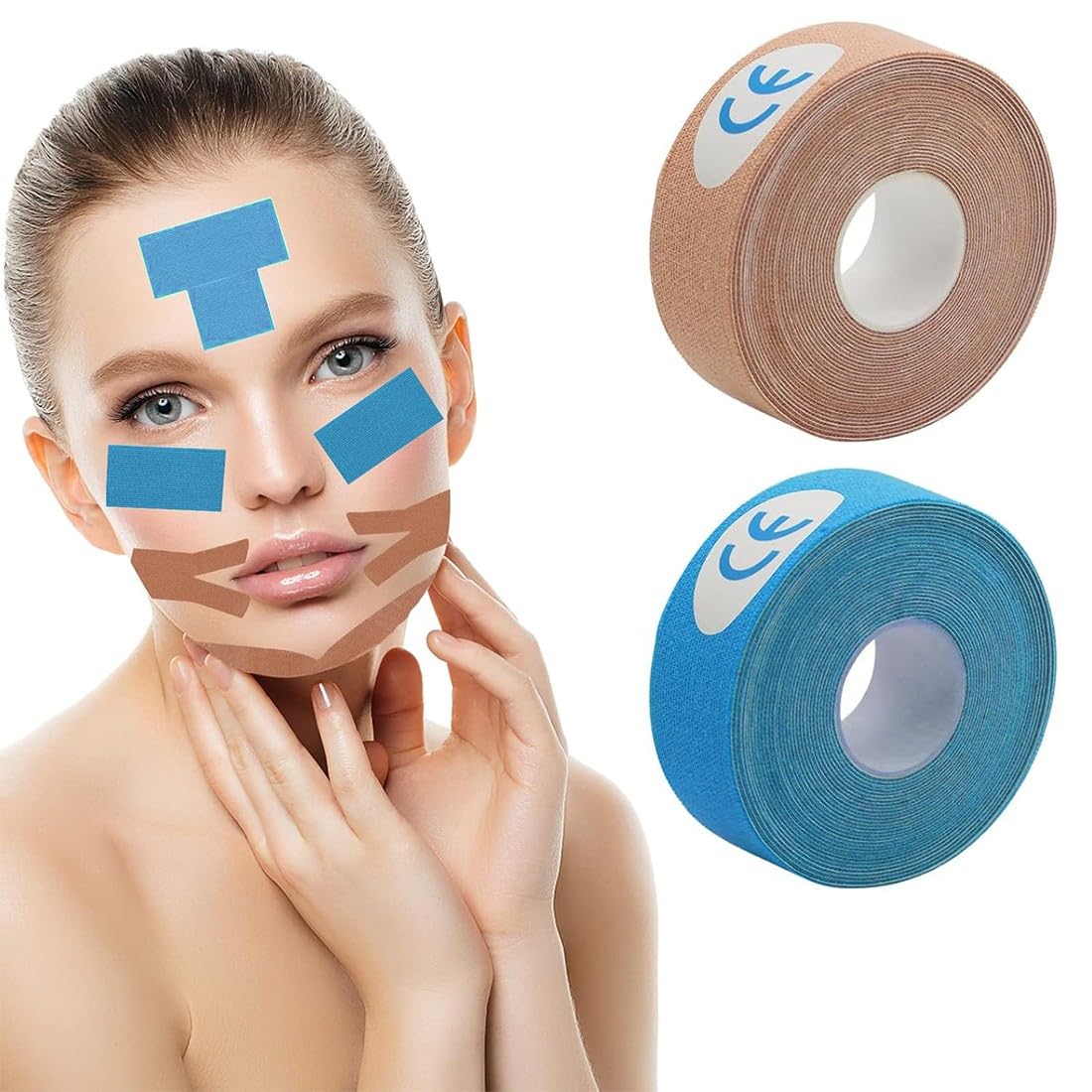 NJCXOLA Cinta Lifting Facial,2 Piezas Cinta Lifting Facial,Parches Antiarrugas,Parches Antiarrugas,Cinta Kinesiologica Profesional (2.5CM * 5M)