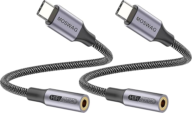 MOSWAG USB Type C to 3.5mm Headphone Jack Adapter (2 Pack), Audio Adapter USB C to Aux Dongle Cable Cord for Samsung Galaxy S21 S20 Ultra S20+ Note 20 10 S10 S9 Plus,Pixel 4 3 2 XL,ipad Pro and More