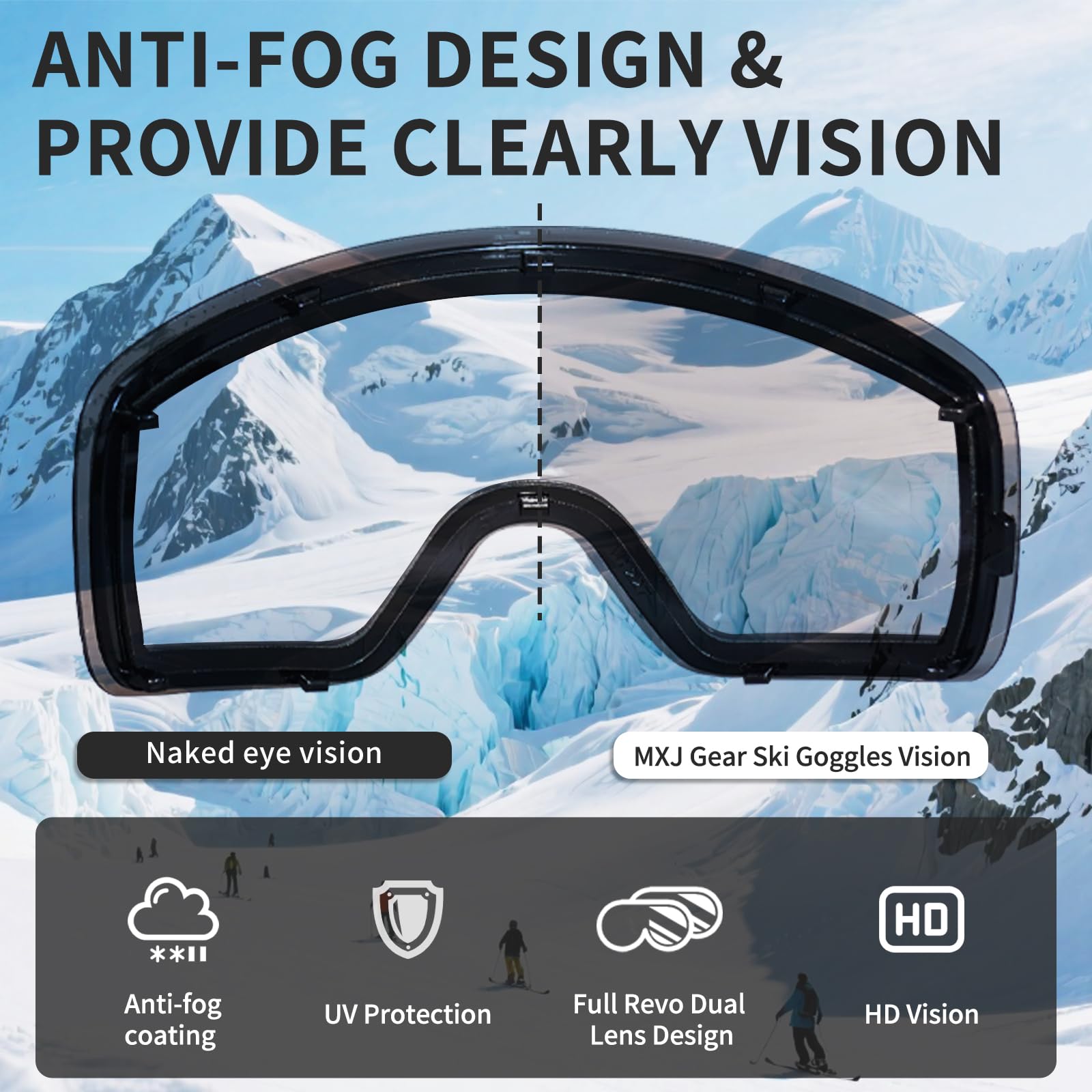 Gogle narciarskie YH227, okulary snowboardowe, ochrona UV 400, przeciwmgielne gogle śnieżne dla dorosłych mężczyzn kobiet młodzieży
