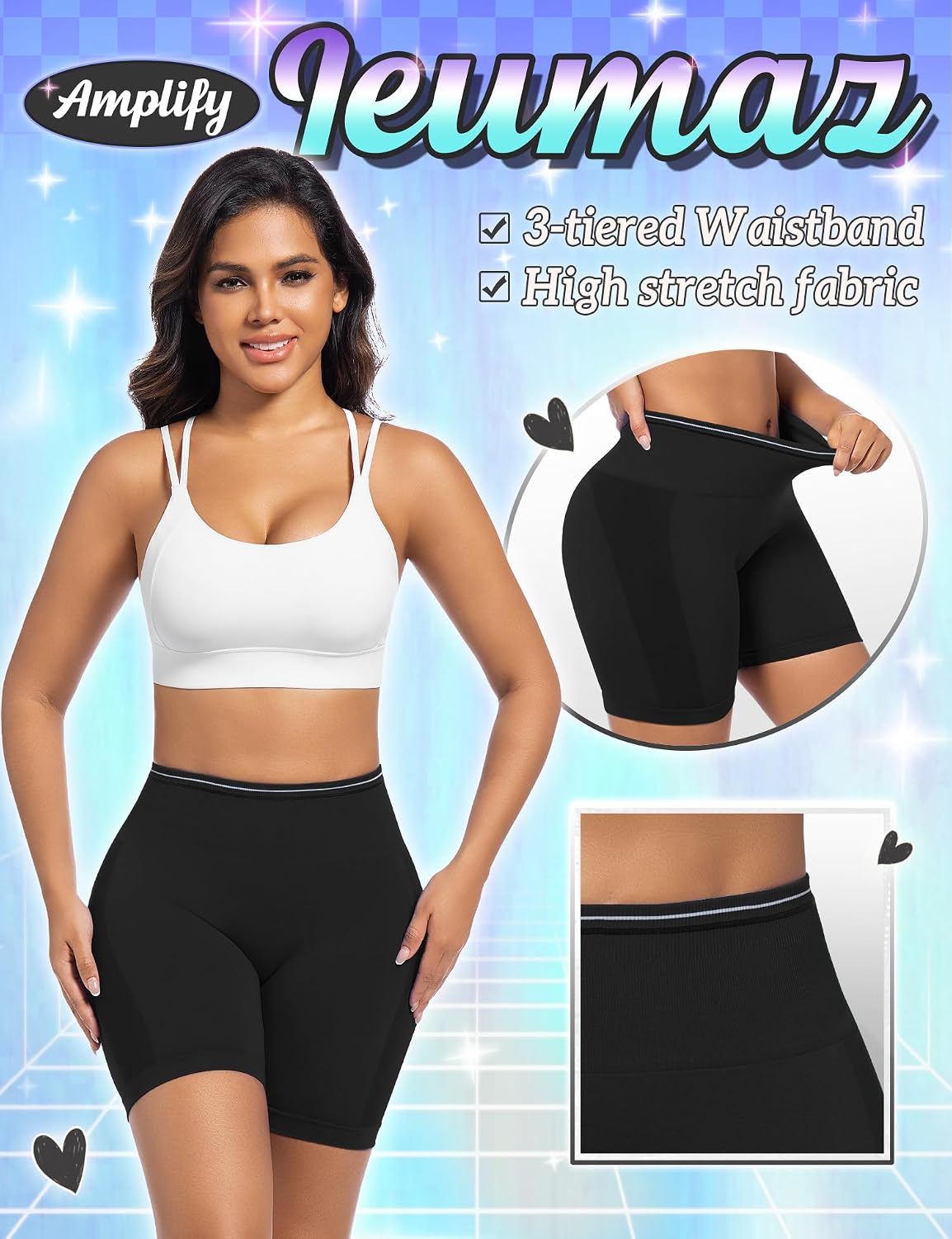 Ieumaz Amplify Scrunch Butt Lifting Gym Workout Shorts 4.5" Seamless Contour Tummy Control Biker Yoga Shorts for Women