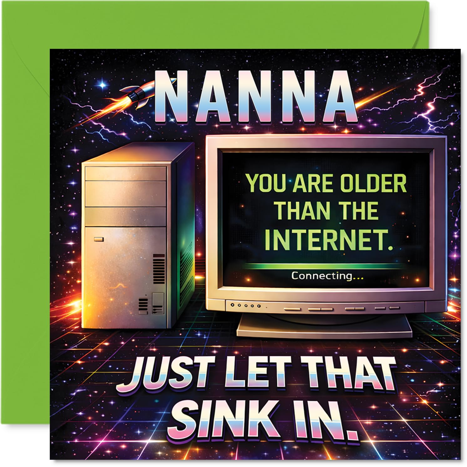 Funny Birthday Card for Nanna - Older Than the Internet? - Playful Retro Tech Design with Witty Caption - 145mm Square, Envelope Included