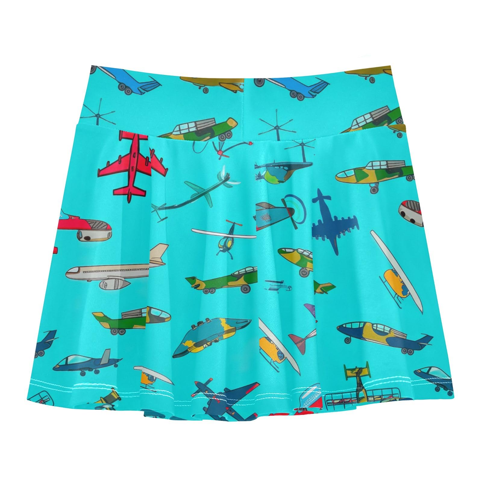 CHIFIGNO Cute Cartoon Airplanes Teal Little Girls Athletic Skirt with Shorts High Waisted Tennis Skort Sport Active Skirts Size 5-6