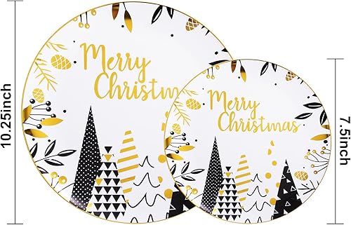 Miniatura 2 de WDF 50 platos de plástico desechables de Navidad, platos azules con copo de nieve blanco incluyen 25 platos llanos, 25 platos de ensalada, platos de