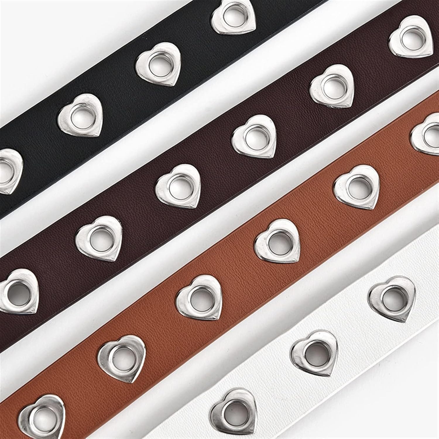 Women Belt Fashion Leather Punk Belt With Adjustable Love Heart Holes Buckle Belt For Dress Jeans 1Pcs
