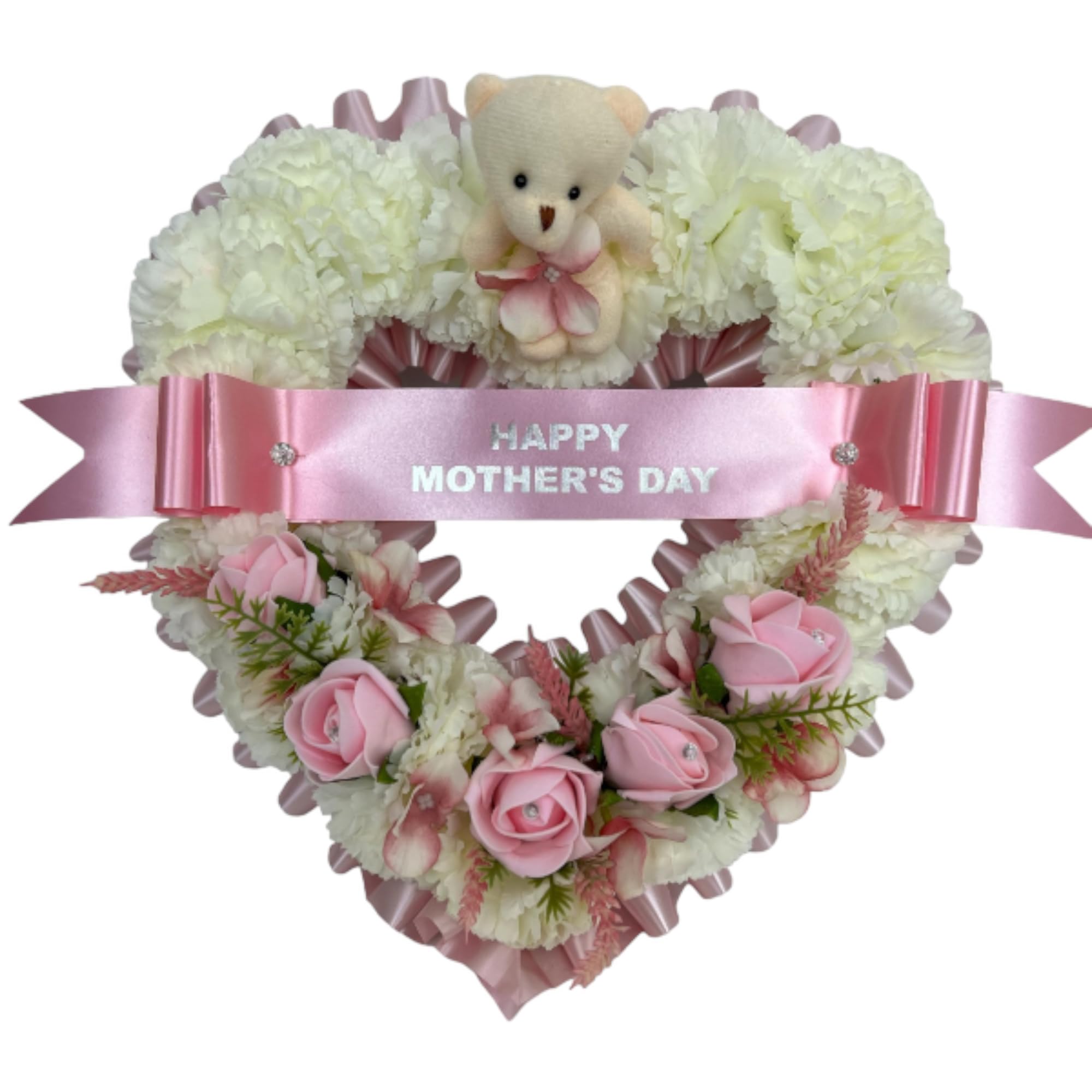 beautiful bouquets Wreath heart grave memorial artificial mum, dad, nan, grandad (PINK, DAD)
