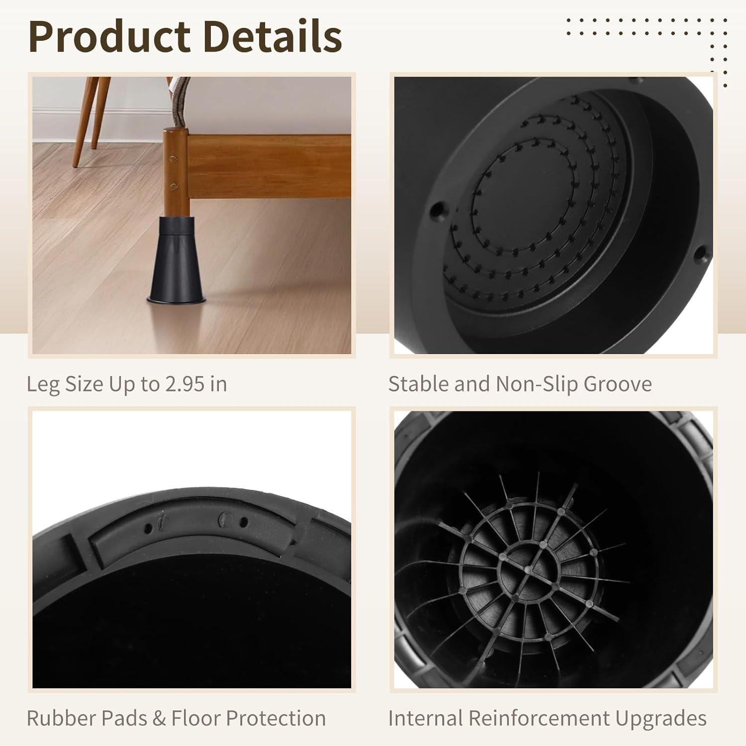 OMISTAR 4 Pcs Bed Risers, Adjustable Furniture Risers with Rubber Bottom, 6/7.8/9.6/11.4 in Height Options, Stackable Design, Heavy Duty Bed Risers for Sofas, Tables, and Furniture