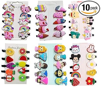 aizelx DaisyLook 10 Clips Rainbow Unicorn Cartoons Baby Doll mixed designs Hair Clips Set Baby Hairpin for Kids Girls Toddler Barrettes Hair Accessories, Total 10 Hair Clips