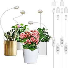 SANSI Grow Lights for Indoor Plants, Pot Clip LED Plant Lights for Indoor Growing, Full Spectrum, with 4-Level Dimmable, Auto On Off 3 6 12 Hrs Timer for Small Plants, Gardening White 5V 4-Pack