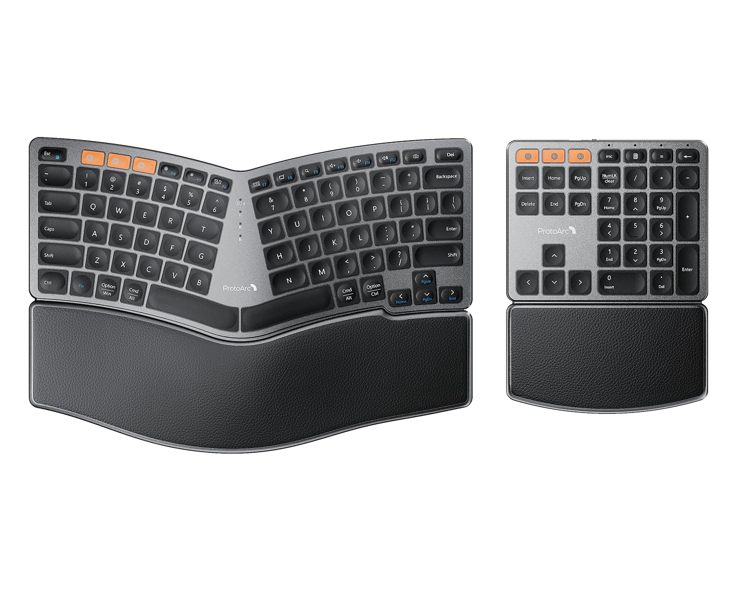 ProtoArc Bluetooth Ergonomic Keyboard Wireless Ergonomic Keyboard with Separate Number Pad Dual Bluetooth and USB Hard Palm Rest