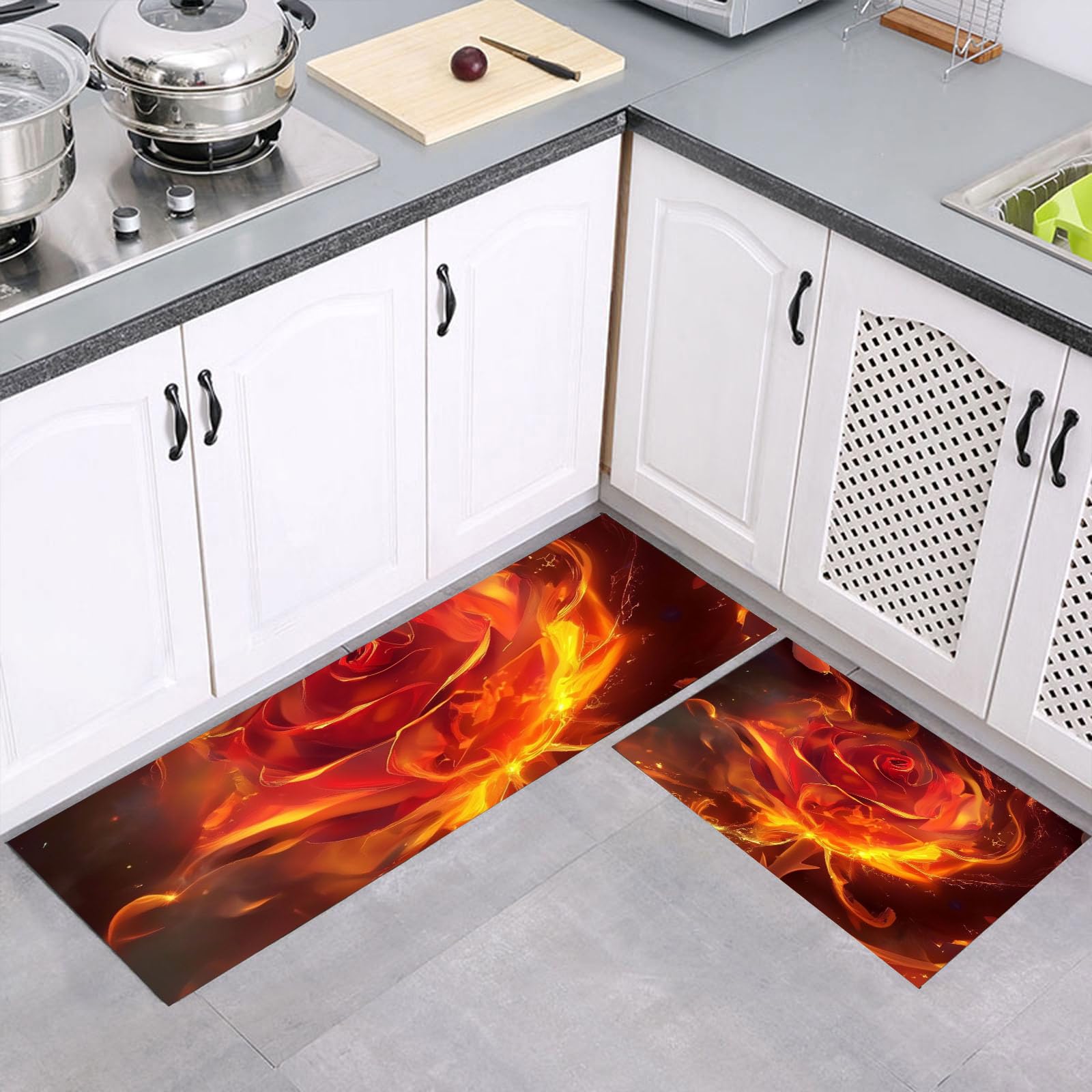Paillasson de cuisine antidérapant floral pour éviter les sols glissants