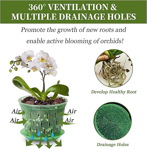 Miniatura 18 de Maceta de orquídeas, 7 pulgadas, paquete de 8 macetas de orquídeas con agujeros y platillos, maceta de plástico transparente para interiores