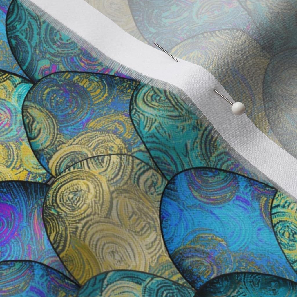 Spoonflower Fabric - Mermaid Turquoise Goldfish Dragon Ocean Fish Scales Easter Printed on Organic Cotton Sateen Fabric by The Yard - Sewing Quilting Apparel Home Decor