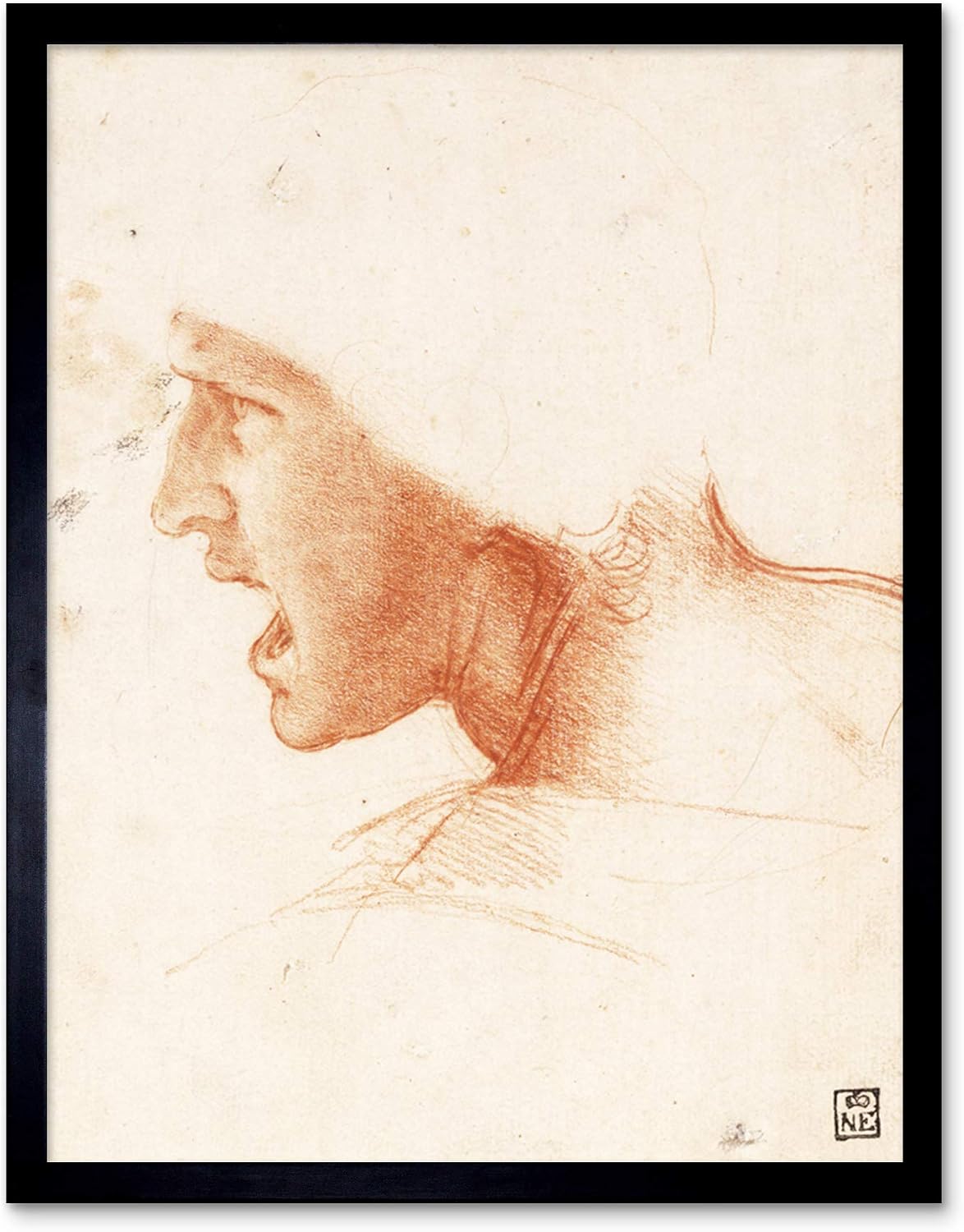 Da Vinci Study Warriors Head Battle Anghiari Sketch Art Print Framed Poster Wall Decor 12x16 inch