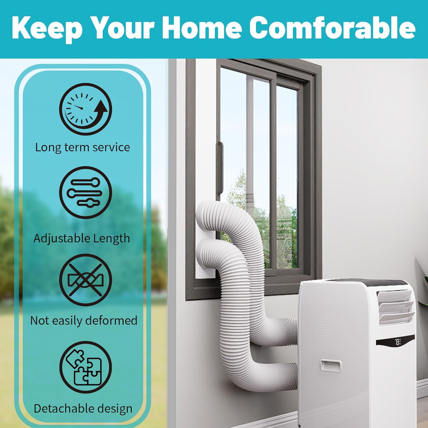 Dual Hose Portable Air Conditioner Window Kit, 5.9" Diameter Portable AC Window Vent Kit with Foam Seal Strip, Adjustable Window Seal Plates for Vertical & Horizontal Windows, White