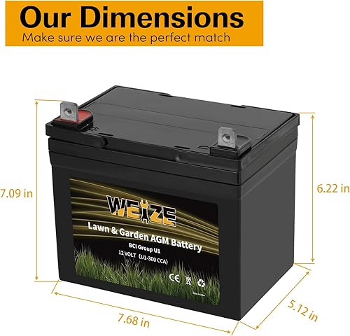 Miniatura 2 de WEIZE Lawn Garden - Batería AGM de 12 V 300CCA BCI Group U1 SLA batería de arranque para césped, tractores y cortacéspedes, compatible con John