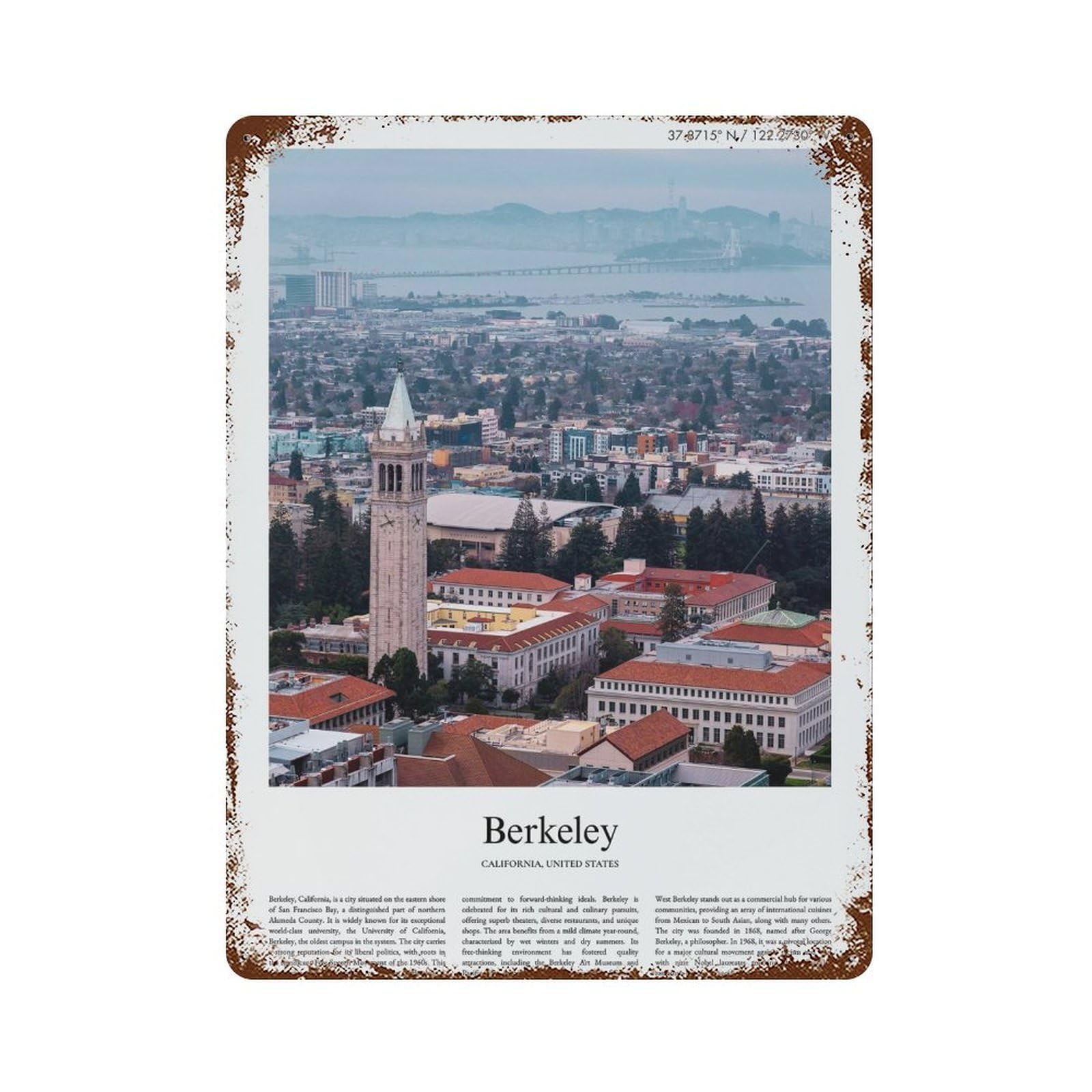 xiaoxiaoshen Berkeley California, United States, USA City Scenery Wall Decor Art Metal Tin Poster Modern Home Decor Art Home Bar Shop Decorations Vintage Sign 40x30cm