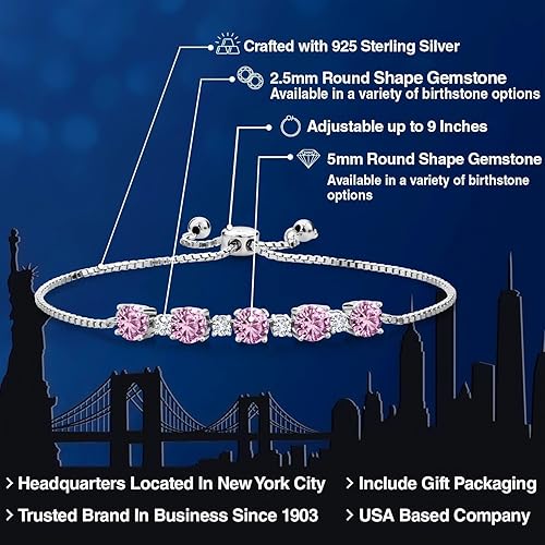 Miniatura 2 de Pulsera de tenis de plata de ley 925 con piedra natal y diamantes blancos cultivados en laboratorio para mujer, redonda de 0.197 in y 0.098 in,