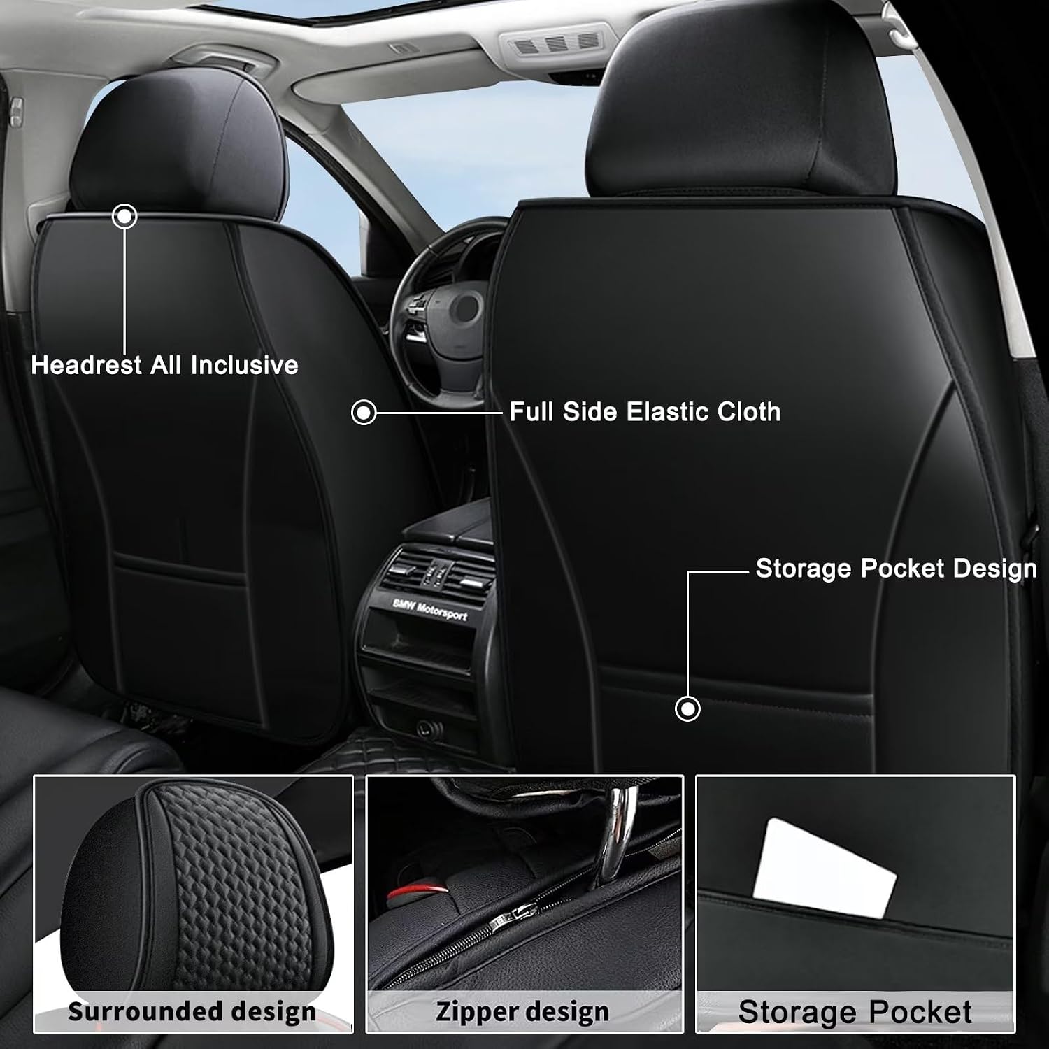 AOMSAZTO Car Seat Cover Fit for Chevrolet Chevy Trailblazer 2021 2022 2023 2024 Breathable Leather Car Seat Cover Cushion Waterproof Automotive Seat Covers 2 Front Seats Black