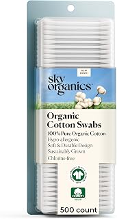 Sky Organics Organic Cotton Swabs 500 Ct - Ultra Soft Hypoallergenic Tips, Chlorine-Free, Sustainable Vegan for Ears Makeup Pet Care