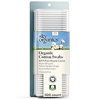 Vista 1 de Sky Organics - Hisopos de algodón orgánico, 500 ct. - Puntas ultra suaves - Fuertes y duraderas - Hipoalergénico - Sin cloro - Sostenible - Natural