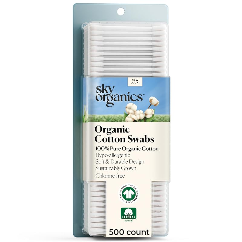 Sky Organics Hastes de Algodão Orgânico, Pacote com 500