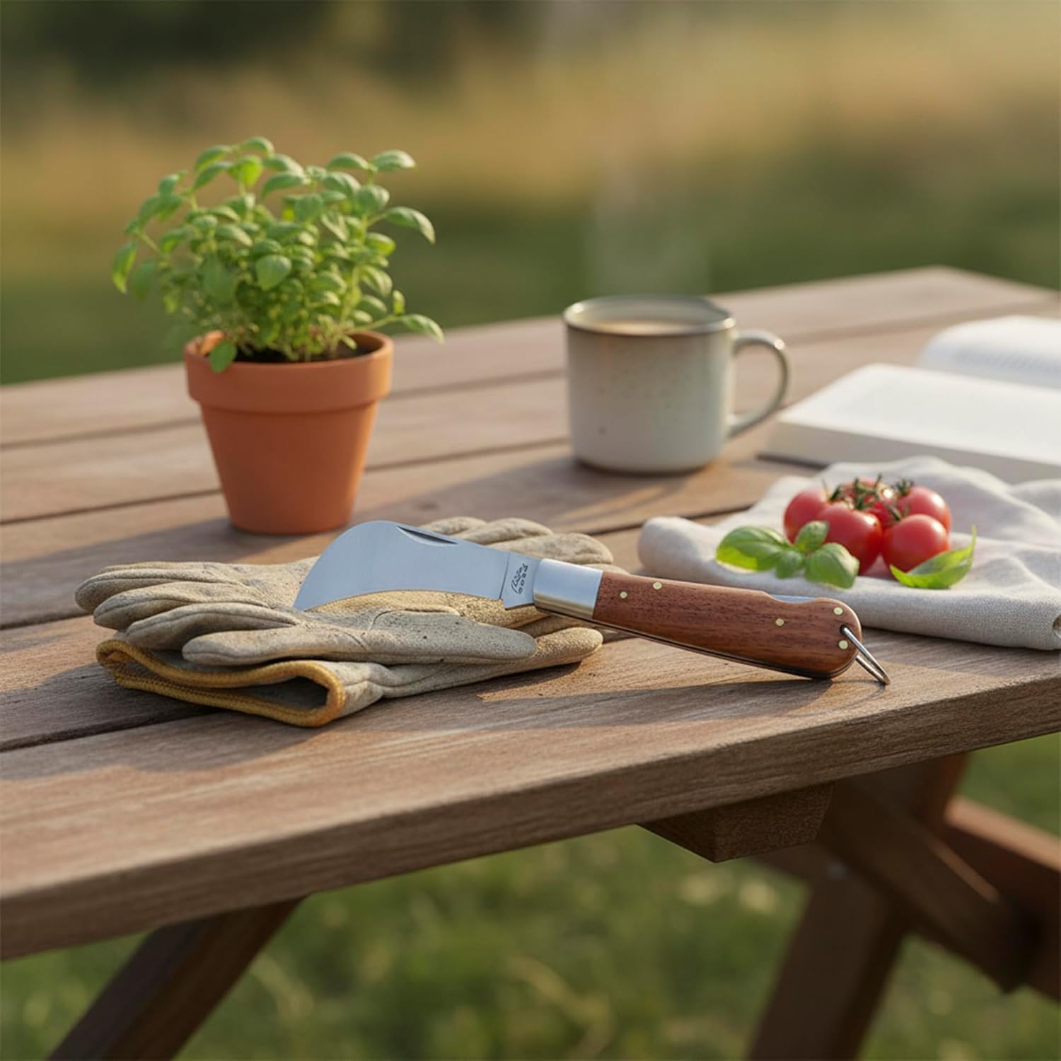 Rite Edge Hawkbill Pruning Knife – 4” Folding Garden Knife with Stainless Steel Blade, Lockback Mechanism, and Wooden Handle – Ideal for Grafting, Trimming, Landscaping, Budding, and Harvesting