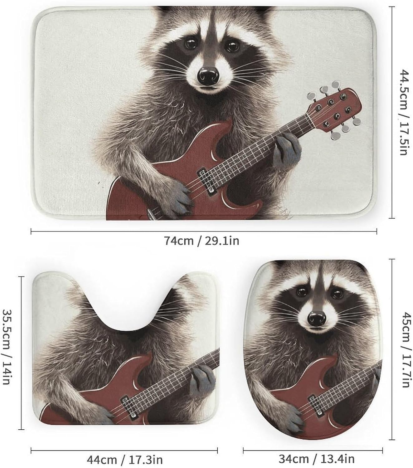 Funny Raccoon Shower Curtains Set 4 Piece with Non-Slip Rugs, Toilet Lid Cover and Bath Mat Soft Bathroom Carpet Waterproof Bathroom Curtain with 12 Hooks for Bathroom Decor
