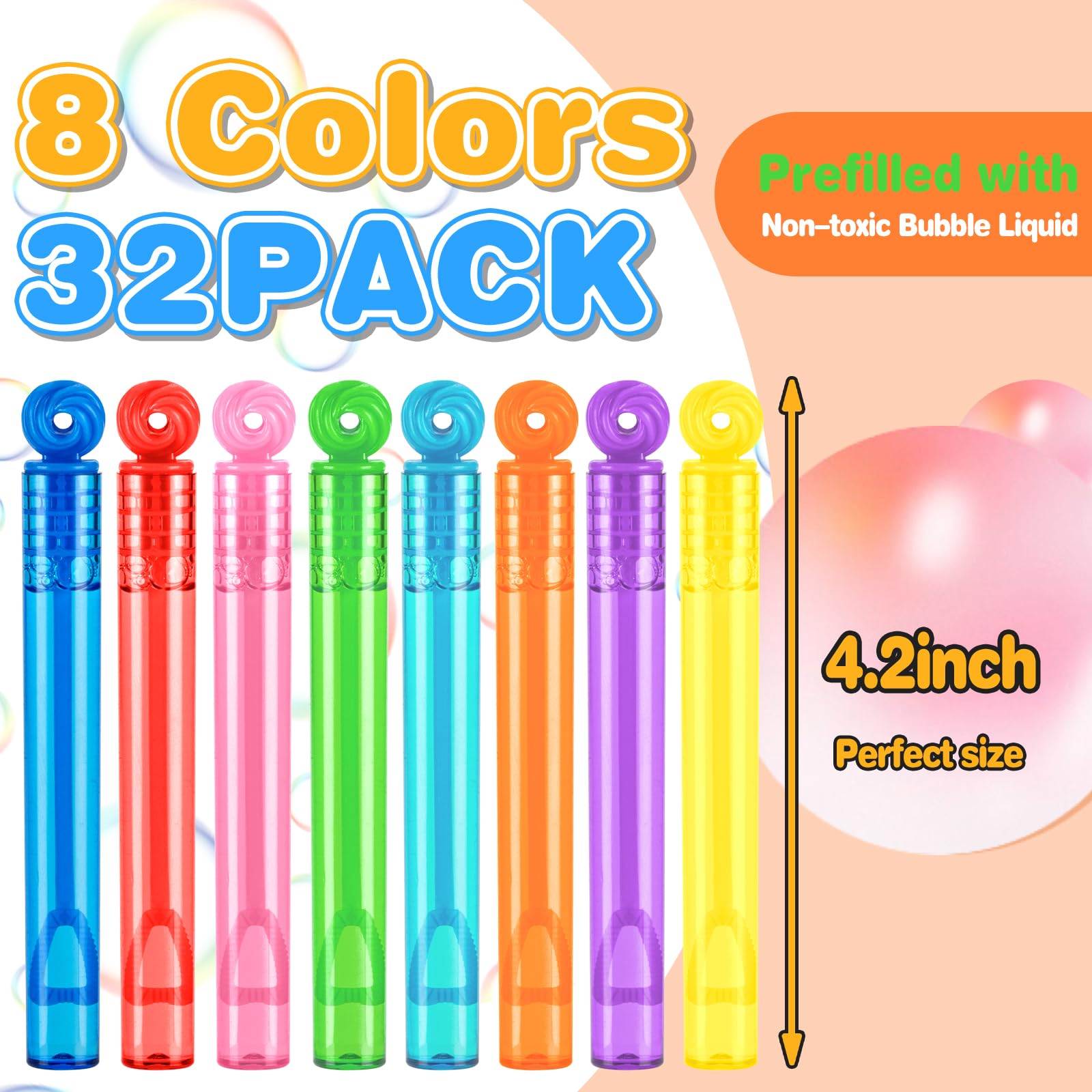 Condition photo showing New/Like New for 32 pcs mini bubble wands,8 colors circle party favors for kids supplies in gift box,goodie bag stuffers, classroom prizes for boys girls,birthday decorations, small halloween treatsgoodie bag