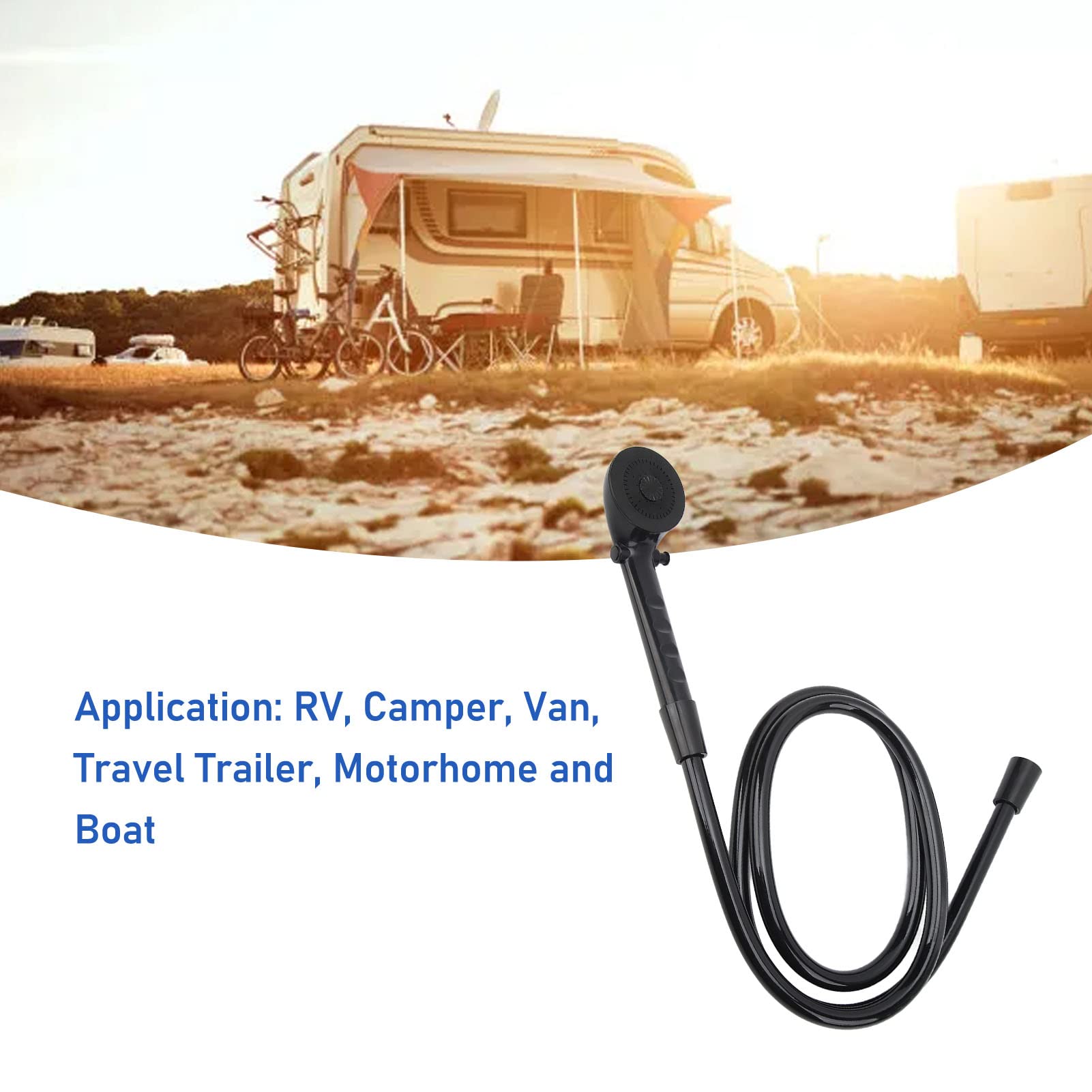 Aramox Camper Cabezal de Ducha de Mano para RV Camper Van Remolque de Viaje Motorhom, Juego de Ducha de Mano Manguera de 1,5 M Cabezal de Ducha de 3 Posiciones (Negro)