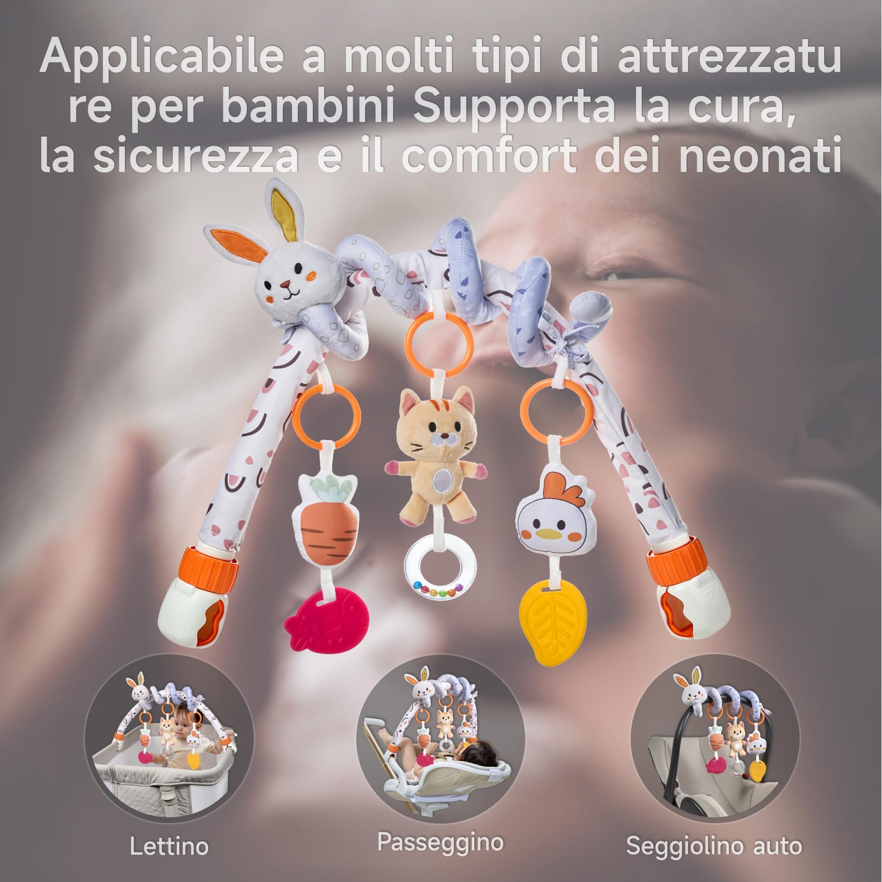 TUMAMA Kids Arco Giocattolo da Gioco per Passeggino 2 in 1 con Giocattolo a Spirale Staccabile Giocattoli Appesi per Neonati 3 6 9 Mesi