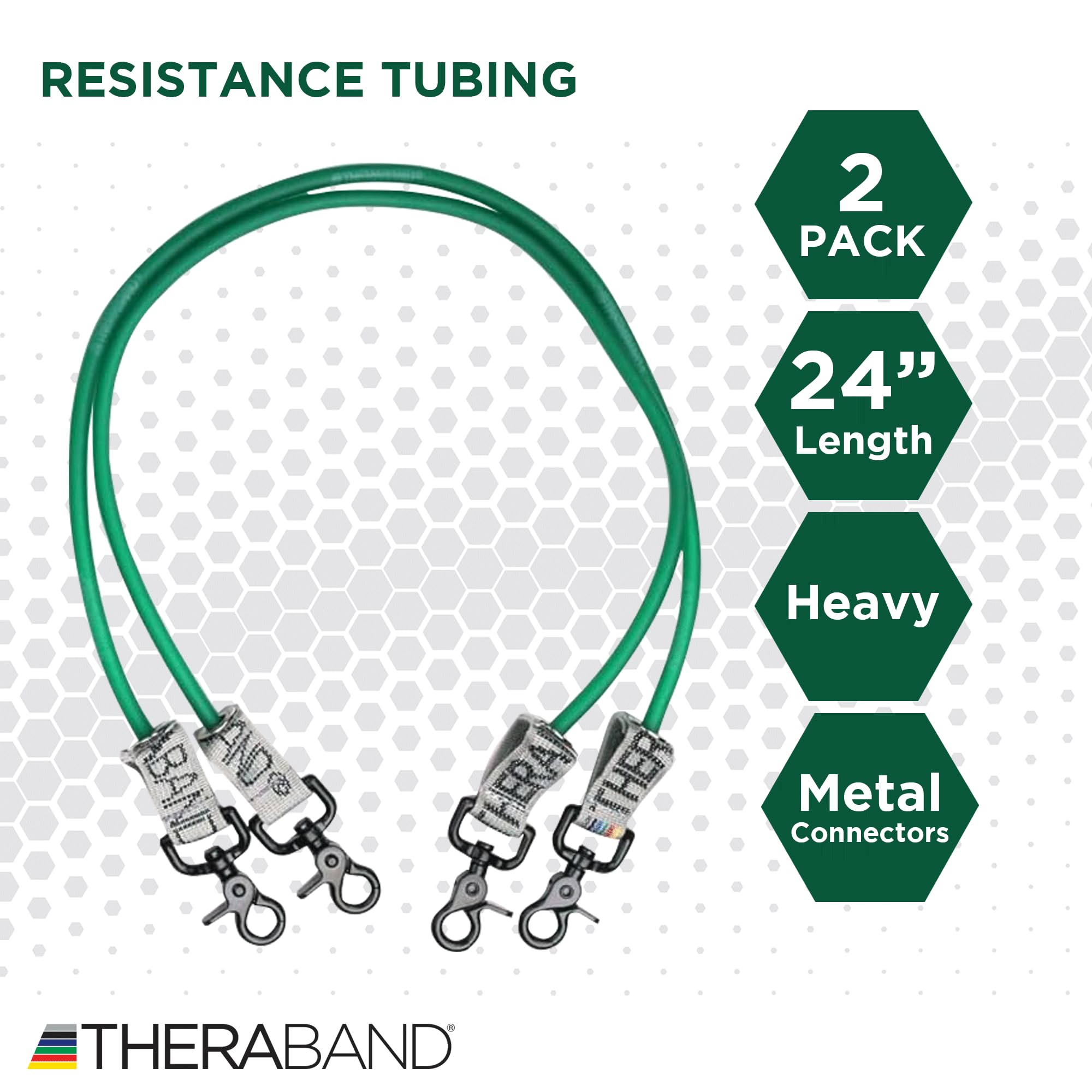 TheraBand Wellness Station Professional - Tubetti di resistenza in lattice con connettori per fisioterapia, stazione di esercizio per riabilitazione, pilates inferiori, set da 2, 24 pollici, verde, pesante, livello intermedio 1