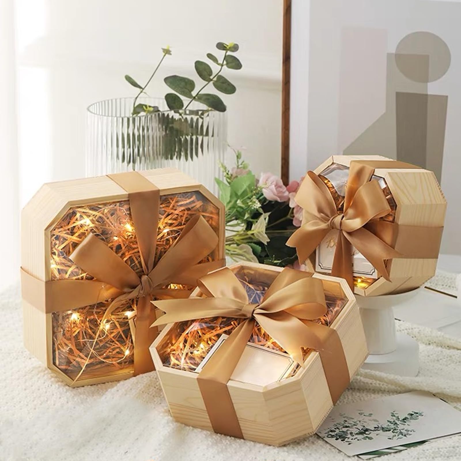 Raffia Opvulmateriaal voor geschenken, versnipperd papier, voor het vullen van feestmanden en geschenkverpakkingen, voor het versieren van geschenkdozen (geel, 100 g