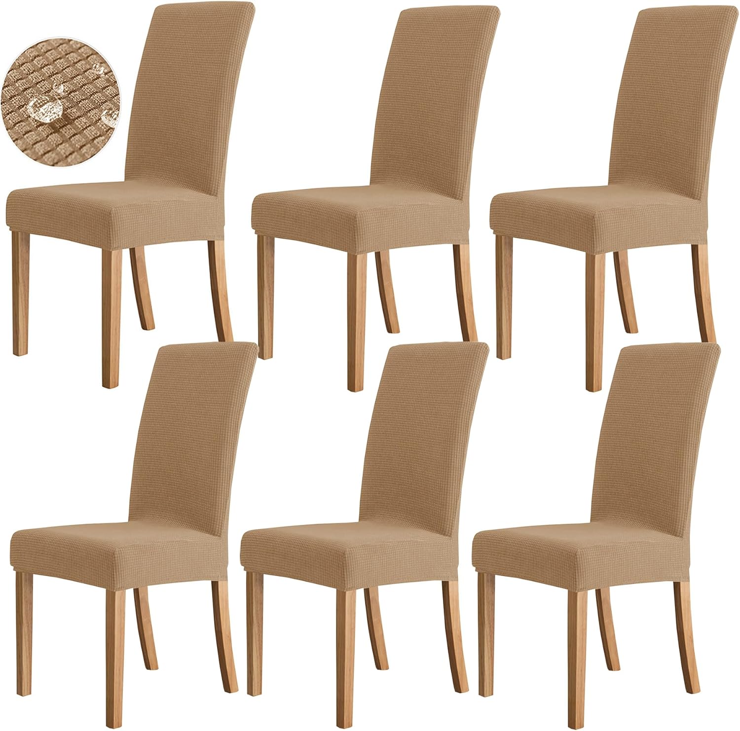 HAPPYDOG Modern Stretch Dining Chair Covers Removable Washable Spandex Slipcovers for High Chairs Kitchen, Dining Room, Hotel, Ceremony 2/4/6PCS Chair Protective Covers (Camel, Set of 6)