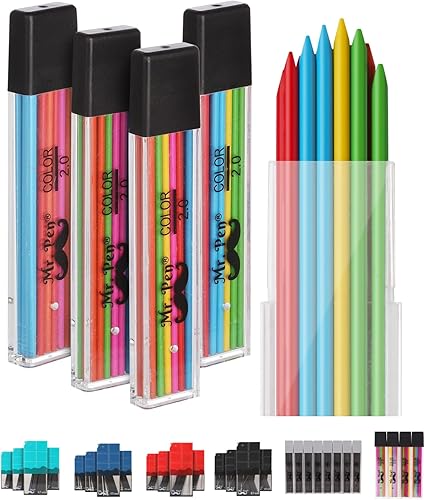 Mr. Pen - Recambios de plomo de 0.079 in, paquete de 48, lápices mecánicos de colores, repuestos de plomo de 0.079 in