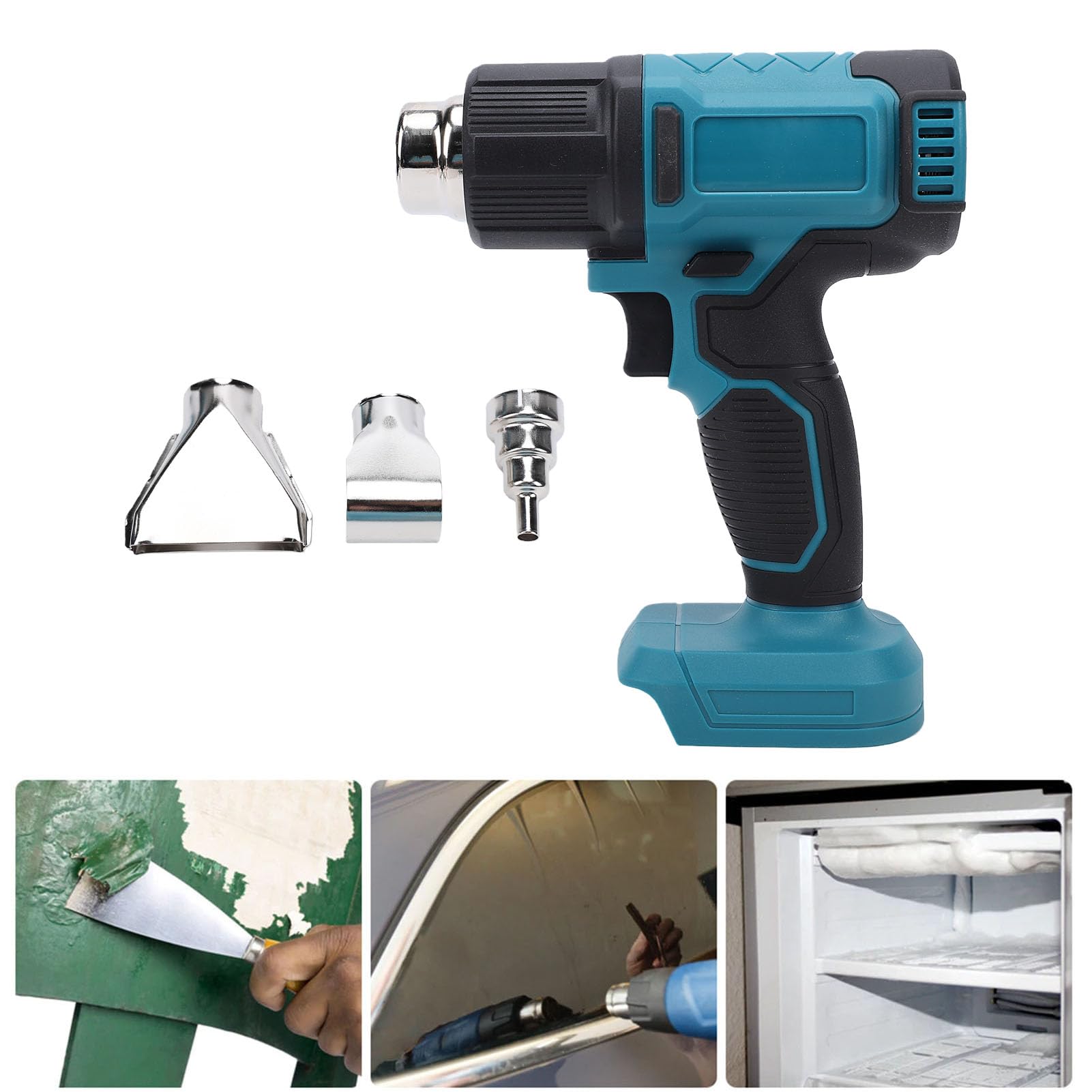 Pistola de calor inalámbrica, temperatura ajustable con batería y flujo de aire calentamiento rápido para reparación electrónica eliminación de pintura ABS azul