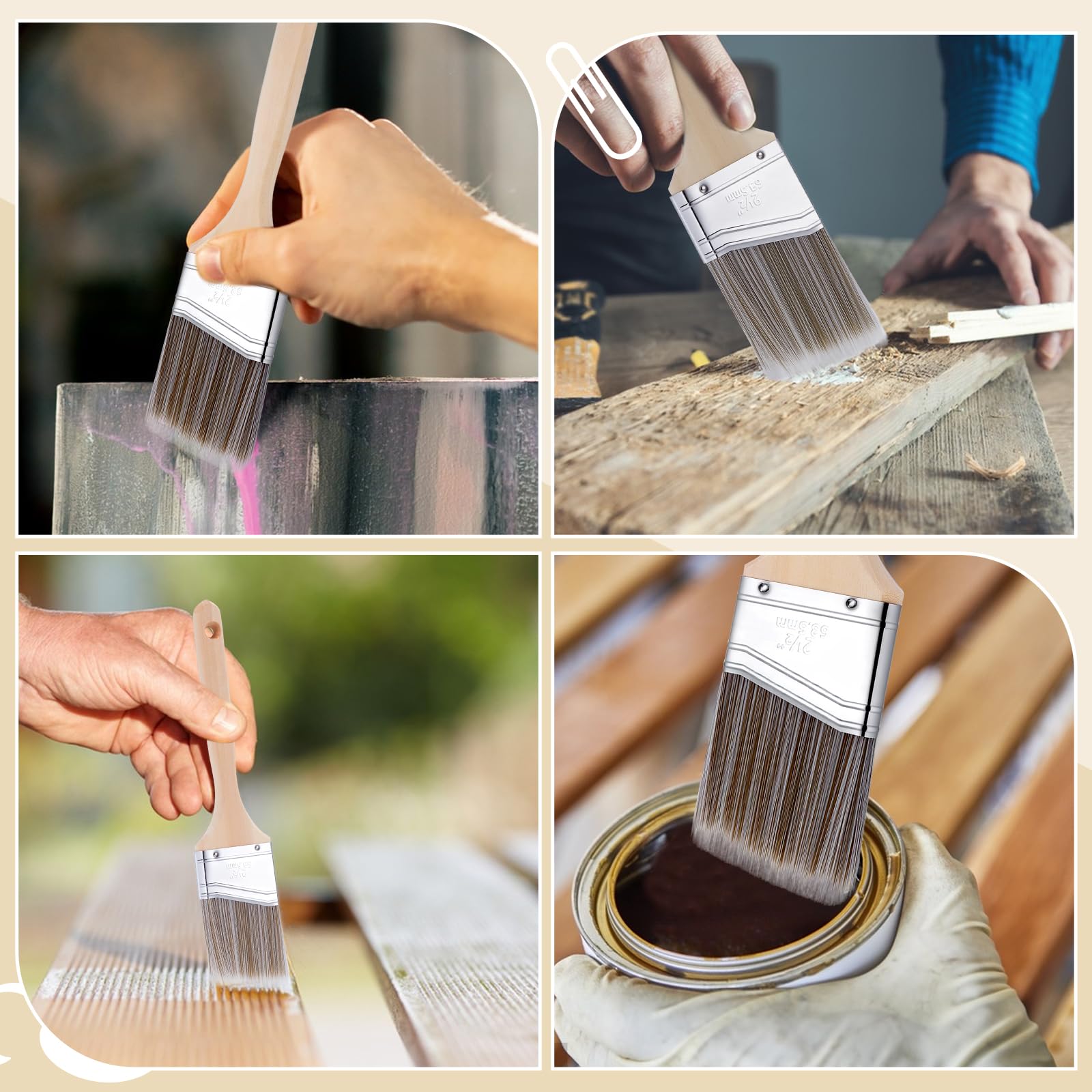 Paquete de 20 pinceles de nailon, 6,3 cm, ángulo de 6,3 cm, pincel de pintura de madera a granel para pintura de manchas, valla de pared, muebles de madera, marco de puerta, armario, ventana