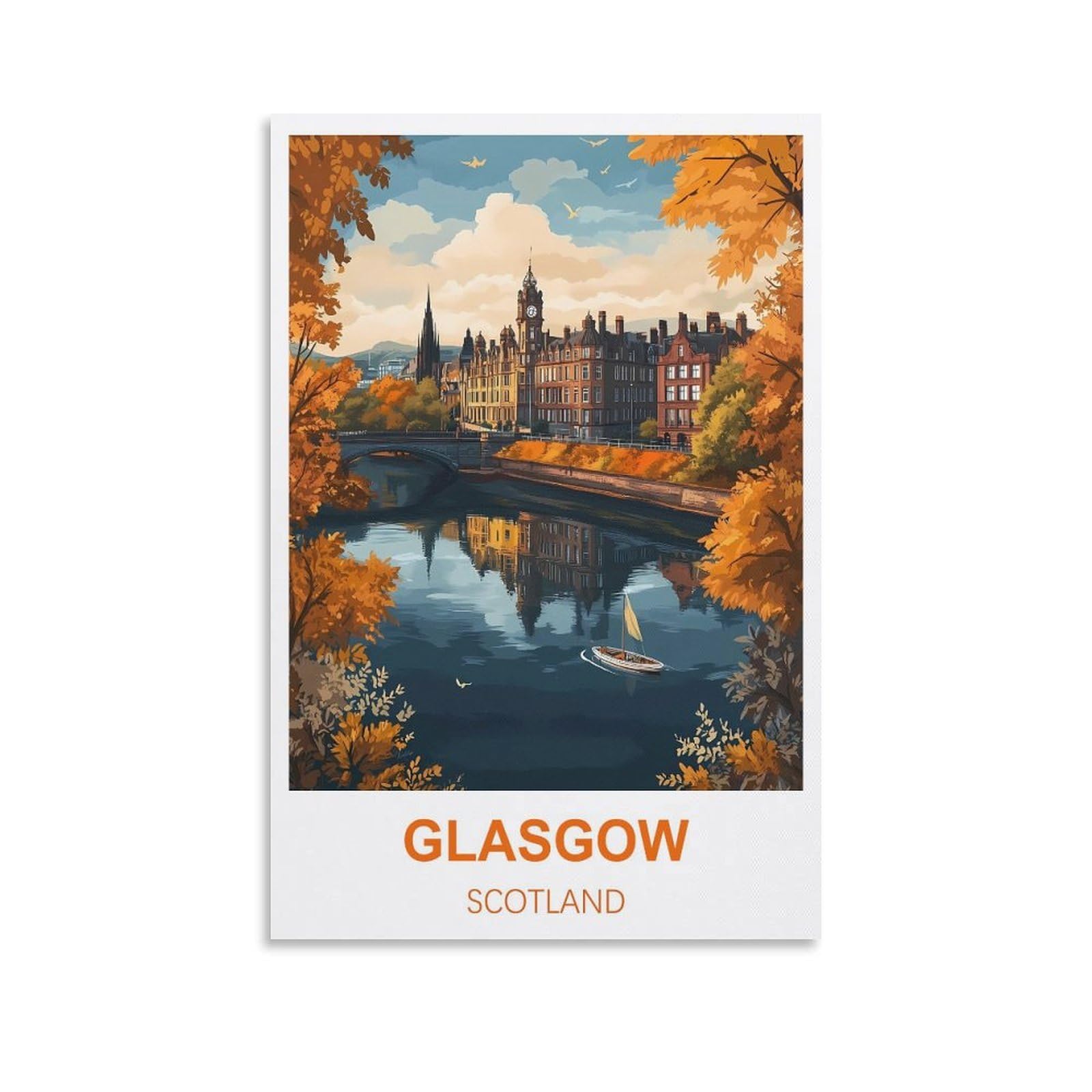 FJIWECWSQ Glasgow Scotland Vintage Travel Poster 08x12inch(20x30cm) Canvas Wall Art Painting Prints