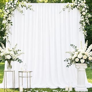 Hemmotop Wrinkle-Free White Backdrop Curtain Drapes 10x10ft, 2-Pack 5x10ft