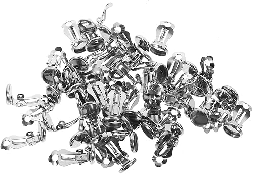 Miniatura 9 de Exceart 50 piezas de aretes de cabujón con clip para hacer joyas y manualidades de bricolaje, color plateado, 0.315 in