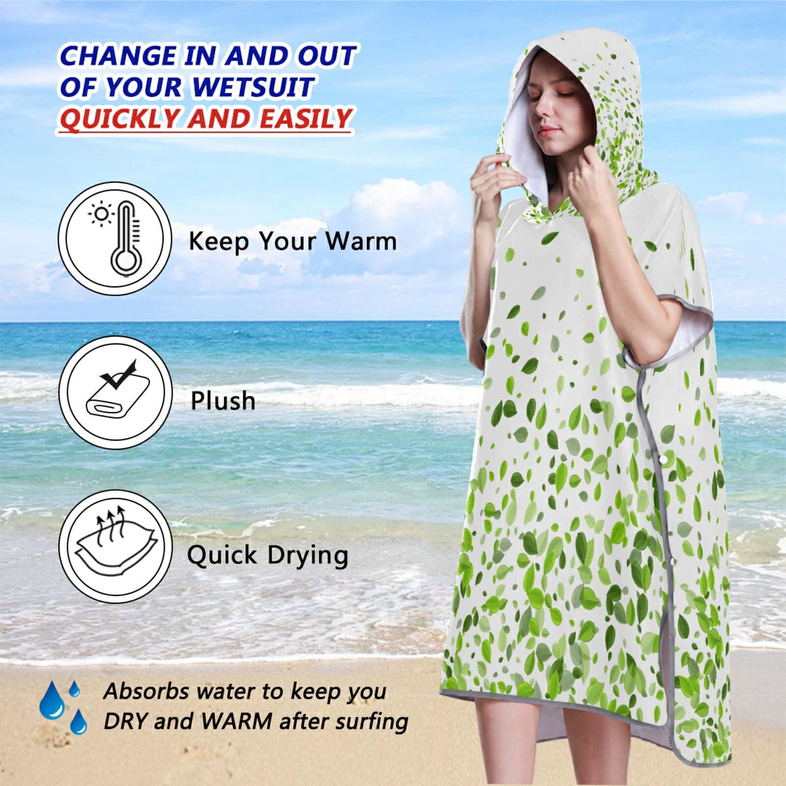 Poncho de surf avec capuche et poche, séchage rapide, en microfibre, pour bain, plage, extérieur