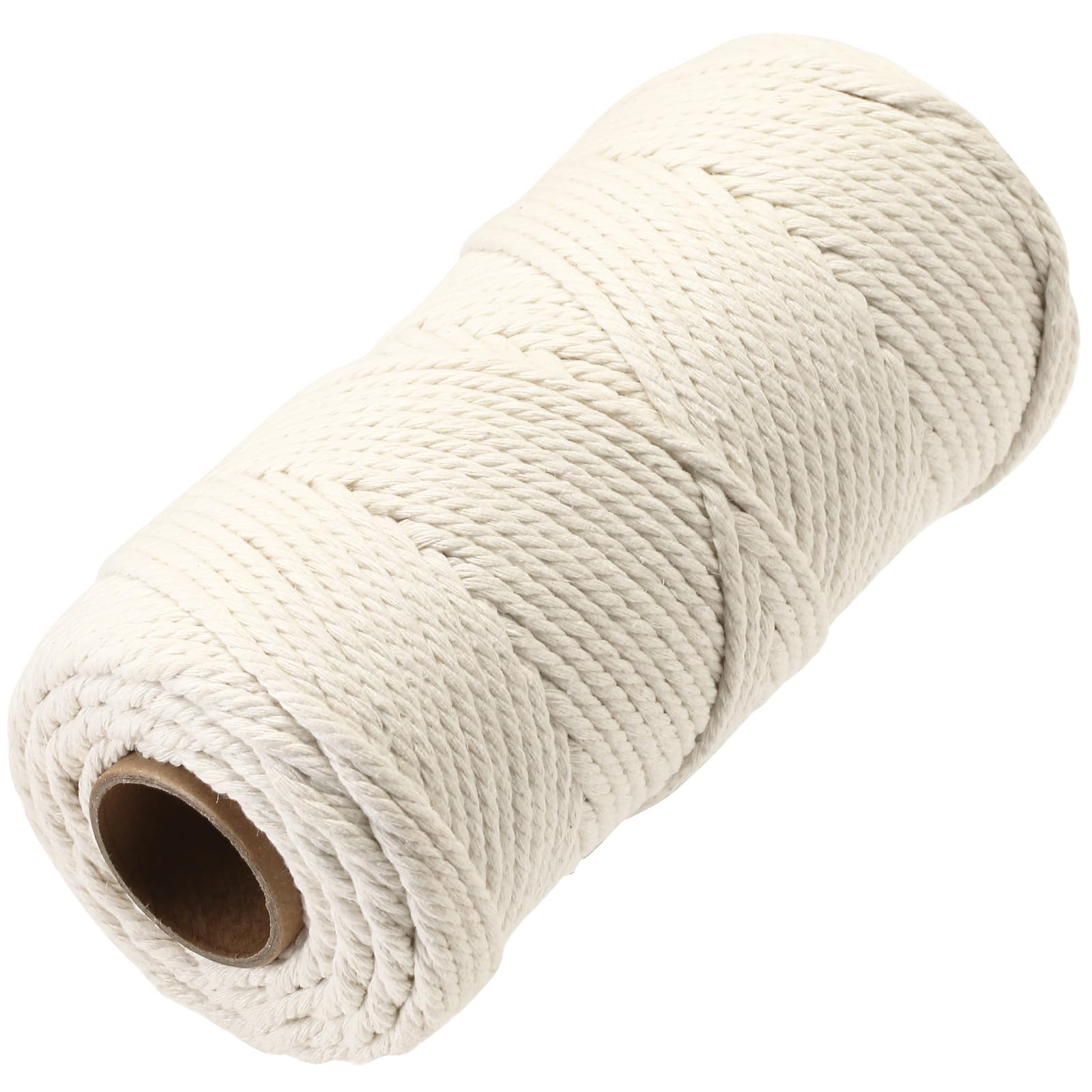 GOHOF Macrame Cord 4mm x 100m Premium Cotton Macrame Rope, 4 Strand Twisted Soft Cotton Cord for Macrame Art, Cotton String Without Chemicals(Beige)