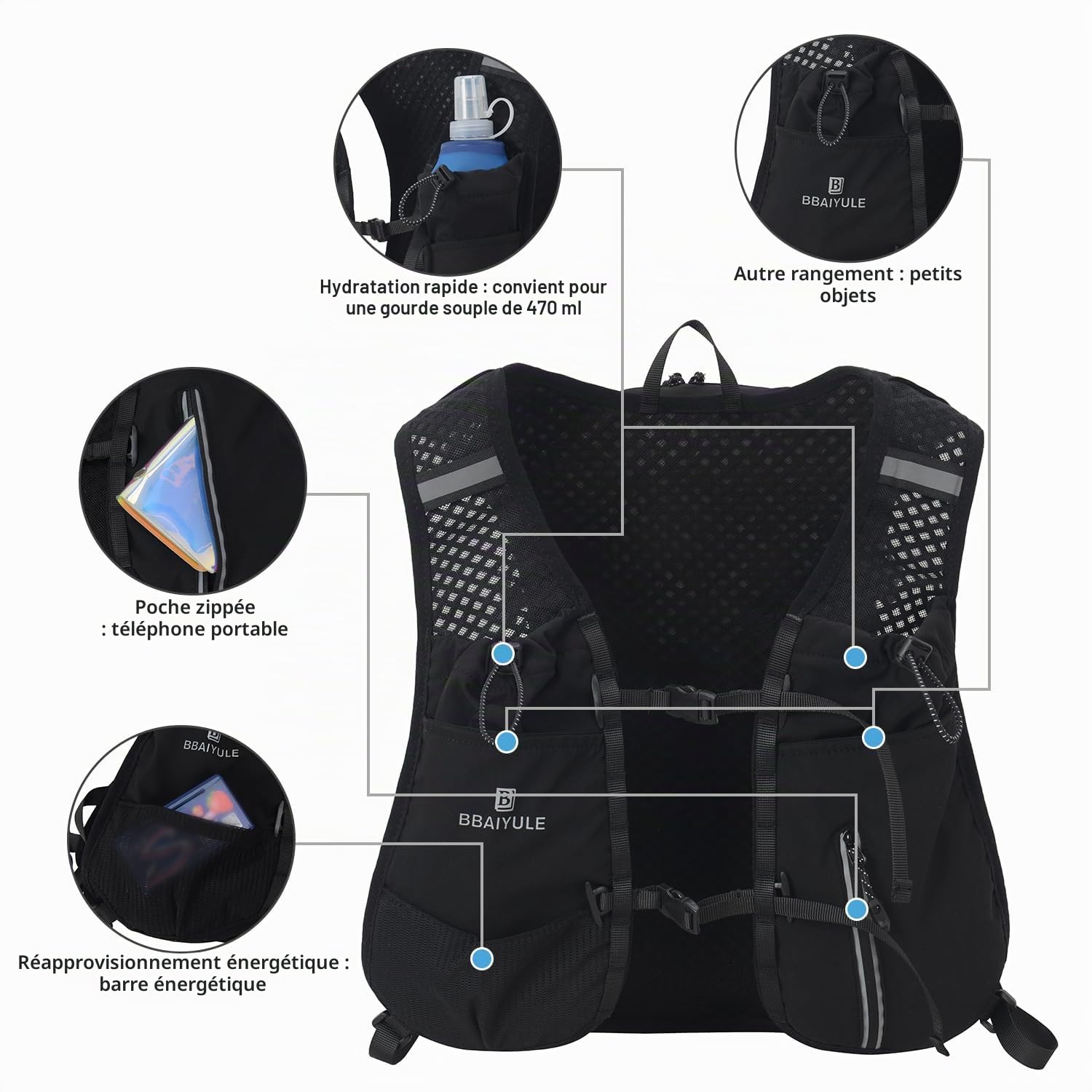 Gilet de course pour homme et femme | Sac à dos d'hydratation | Sac à dos de course | Sac à dos de course ultra léger | Sac à dos de vélo, randonnée, marathoner