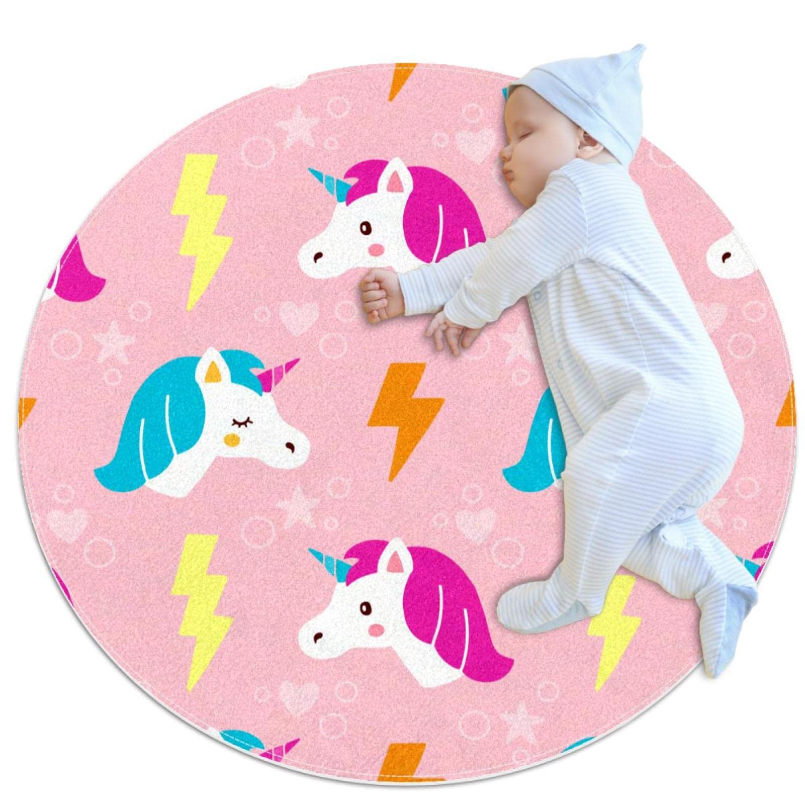 Paillasson pour canapé chambre et salle de bain tapis licorne rose rond 1 m