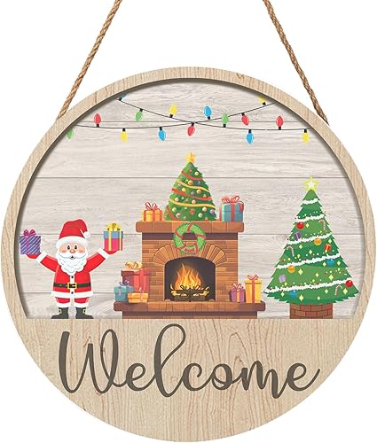 Letrero colgante de madera para puerta delantera, decoración de Navidad, decoración de invierno para el hogar, pared, porche, patio, jardín, granja,